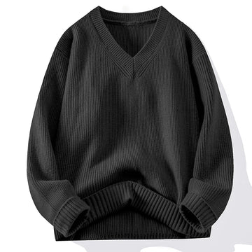 Knitted V-Neck Sweater Ribbed Neckline Not Easy To Deform Thick Warm Fashion Trend Crisp Shape Tall Thin Quality Fabric Skin
